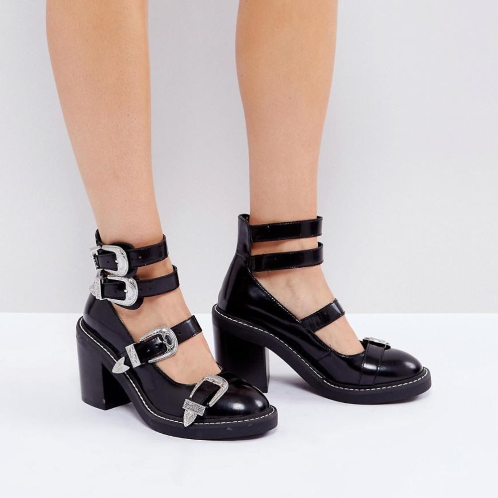 ASOS OH GOSH! Multi buckle heeled shoes in Black